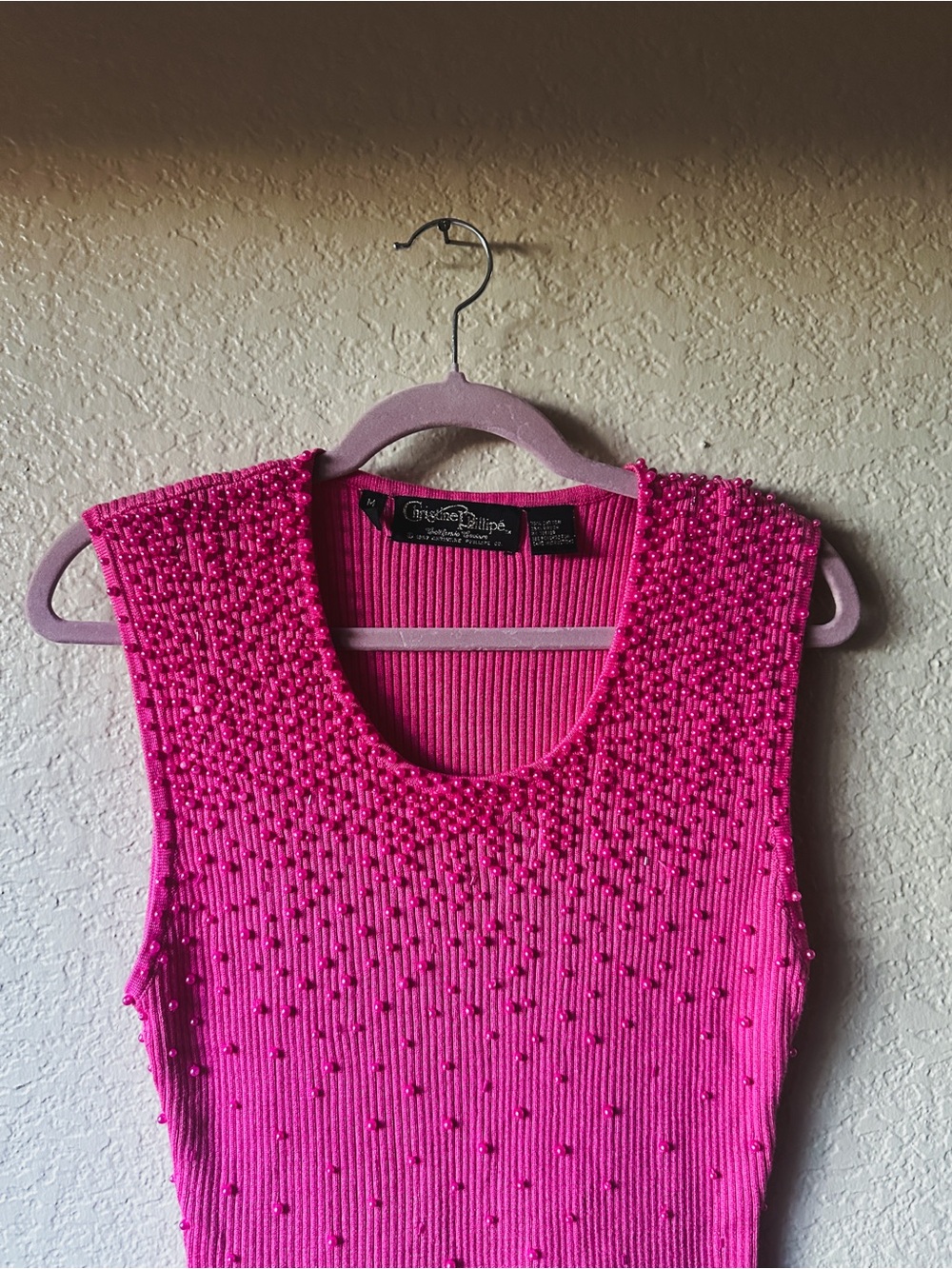 Hot Pink Beaded Sweater Tank - Picture 5 of 8